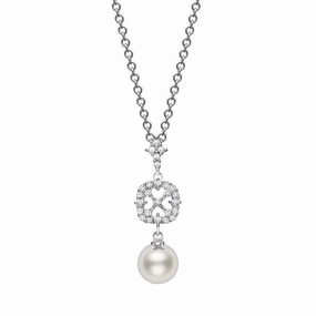 Mikimoto 18ct White Gold Diamond 8mm White A  Akoya Pearl Necklace