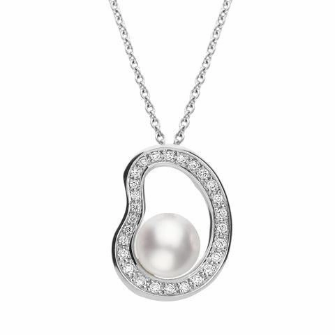 Mikimoto 18ct White Gold Diamond 8mm White Akoya Pearl Necklace