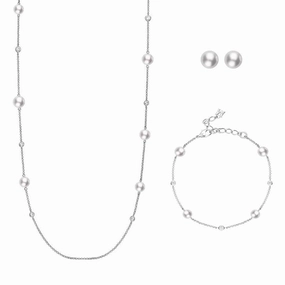 Mikimoto 18ct White Gold Diamond Akoya Pearl Three Piece Gift Set