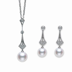 Mikimoto 18ct White Gold Diamond Akoya Pearl Two Piece Gift Set