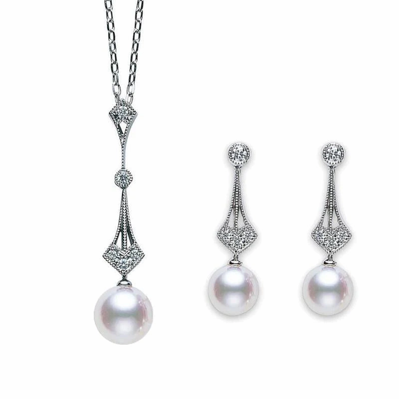 Mikimoto 18ct White Gold Diamond Akoya Pearl Two Piece Gift Set