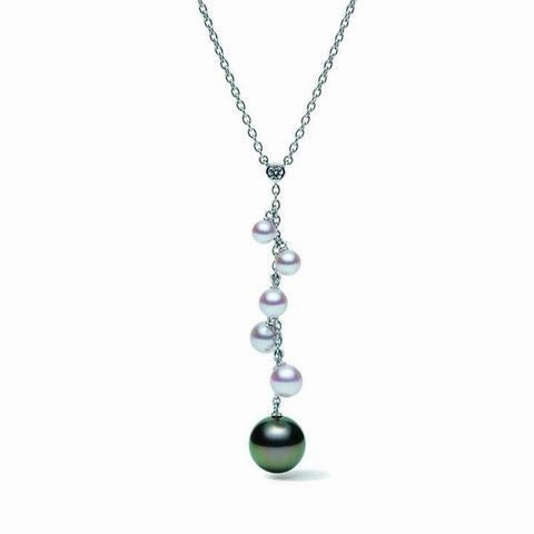 Mikimoto 18ct White Gold Diamond Black South Sea Pearl Cascading Necklace