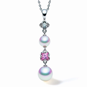 Mikimoto 18ct White Gold Diamond Pink Sapphire Pearl Necklace D