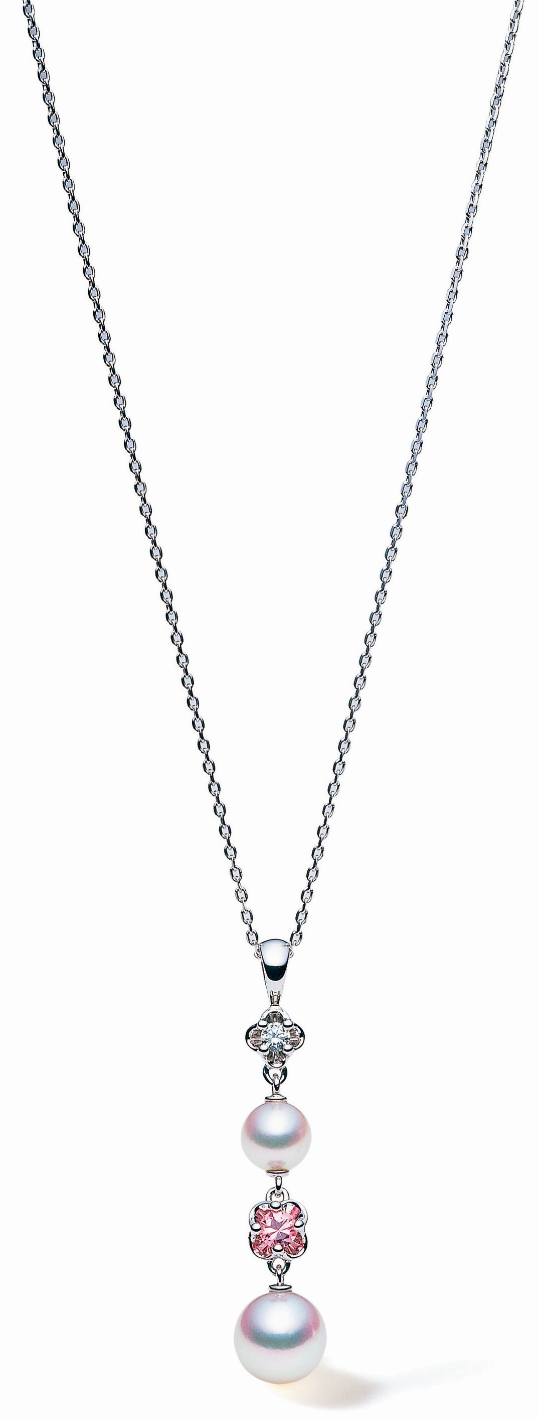 Mikimoto 18ct White Gold Diamond Pink Sapphire Pearl Necklace D