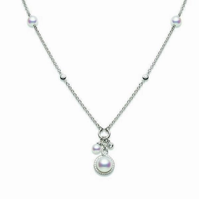 Mikimoto 18ct White Gold Diamond White A  Akoya Pearl Necklace