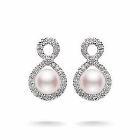 Mikimoto 18ct White Gold Diamond White Akoya Pearl Infinity Earrings