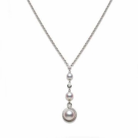 Mikimoto 18ct White Gold Diamond White Akoya Pearl Necklace