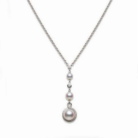 Mikimoto 18ct White Gold Diamond White Akoya Pearl Necklace