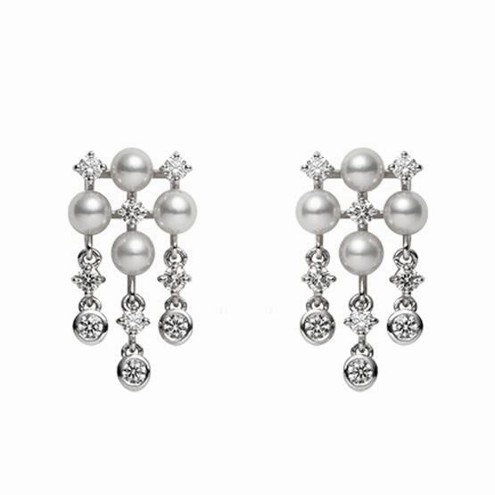 Mikimoto 18ct White Gold White Akoya Pearl Diamond Chandelier Drop Earrings