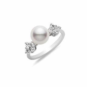 Mikimoto Classic Elegance 18ct White Gold Akoya Cultured Pearl 0.48ct Diamond Ring