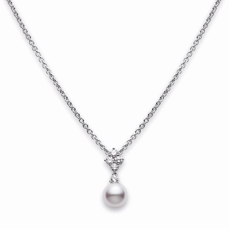 Mikimoto Classic Elegance 18ct White Gold Diamond White Akoya Pearl Pendant
