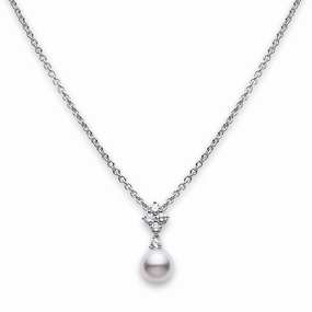 Mikimoto Classic Elegance 18ct White Gold Diamond White Akoya Pearl Pendant