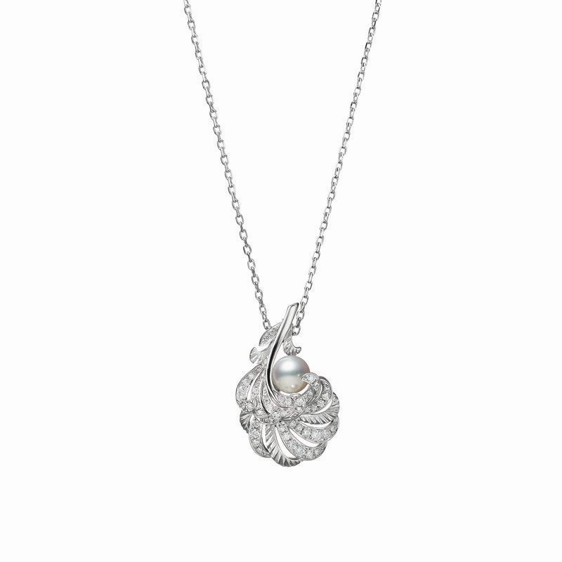 Mikimoto Feather 18ct White Gold White Akoya Pearl Diamond Necklace