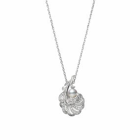 Mikimoto Feather 18ct White Gold White Akoya Pearl Diamond Necklace