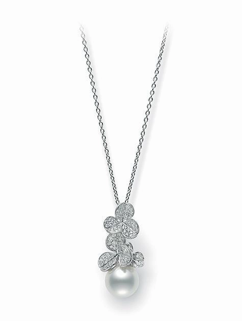 Mikimoto Fortune Leaves 18ct White Gold 12mm South Sea Pearl 0.93ct Diamond Necklace