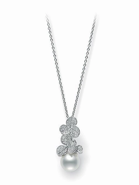 Mikimoto Fortune Leaves 18ct White Gold 12mm South Sea Pearl 0.93ct Diamond Necklace