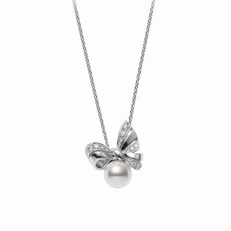 Mikimoto Jeux de Rubans 18ct White Gold 8.25mm Pearl 0.20ct Diamond Necklace