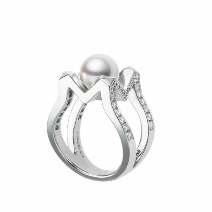Mikimoto M Collection 18ct White Gold Akoya Cultured Pearl 0.43ct Diamond Ring