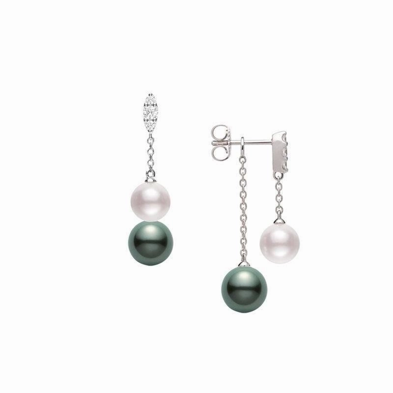 Mikimoto Morning Dew 18ct White Gold Diamond Black South Sea and Akoya Pearl Earrings