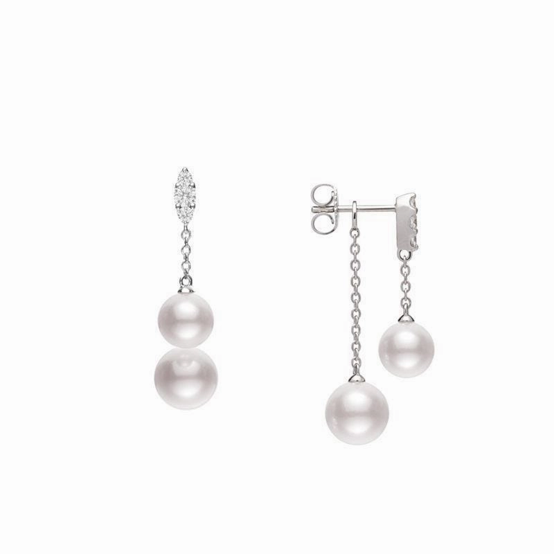 Mikimoto Morning Dew 18ct White Gold Diamond White Akoya Pearl Earrings