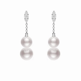 Mikimoto Morning Dew 18ct White Gold Diamond White Akoya Pearl Earrings