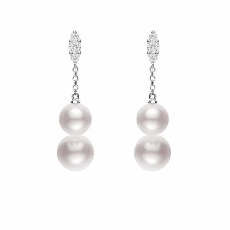 Mikimoto Morning Dew 18ct White Gold Diamond White Akoya Pearl Earrings