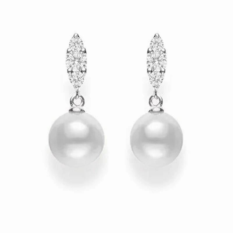 Mikimoto Morning Dew 18ct White Gold Diamond White South Sea Pearl Earrings