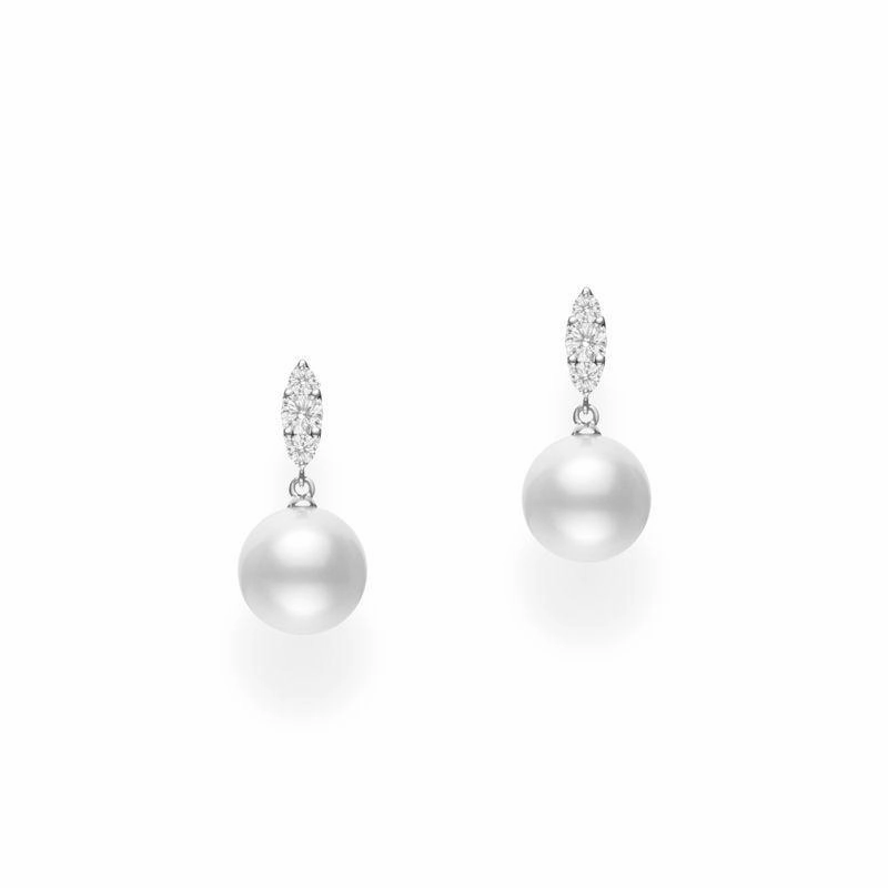 Mikimoto Morning Dew 18ct White Gold Diamond White South Sea Pearl Earrings