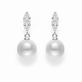 Mikimoto Morning Dew 18ct White Gold Diamond White South Sea Pearl Earrings
