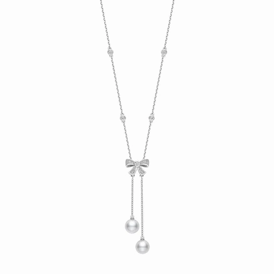 Mikimoto Ribbon 18ct White Gold Akoya Pearl Diamond Necklace
