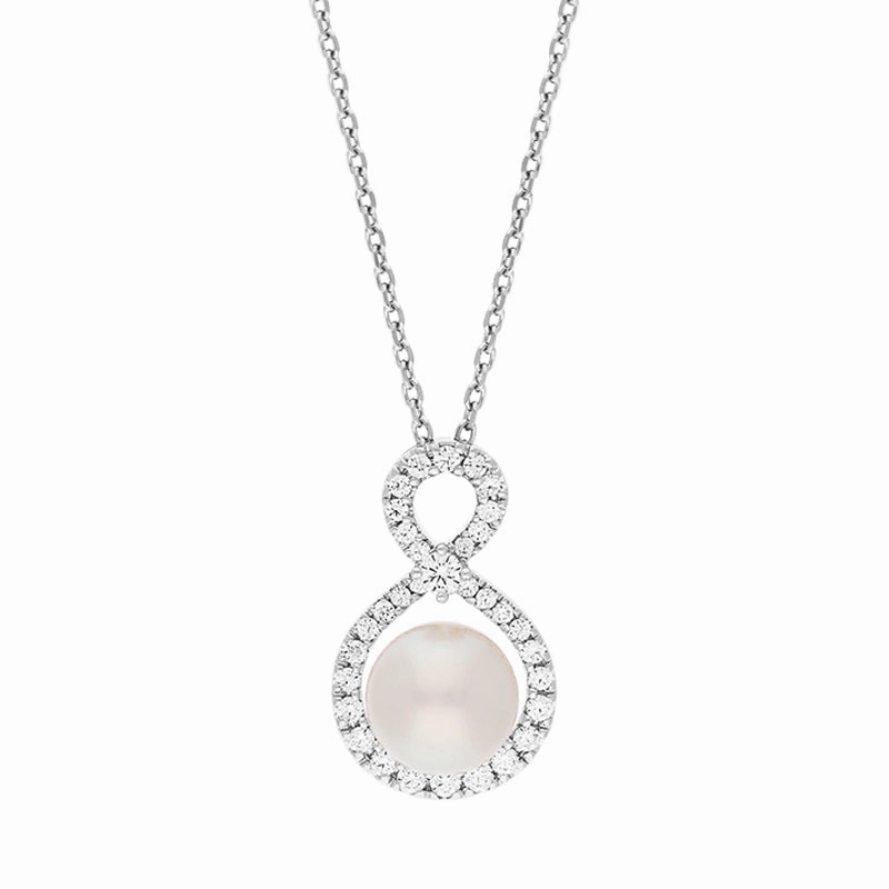 Mikimoto Ruyi 18ct White Gold 0.21ct Diamond 8mm White Akoya Pearl Necklace