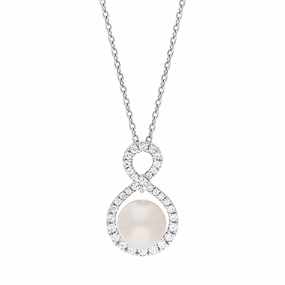 Mikimoto Ruyi 18ct White Gold 0.21ct Diamond 8mm White Akoya Pearl Necklace