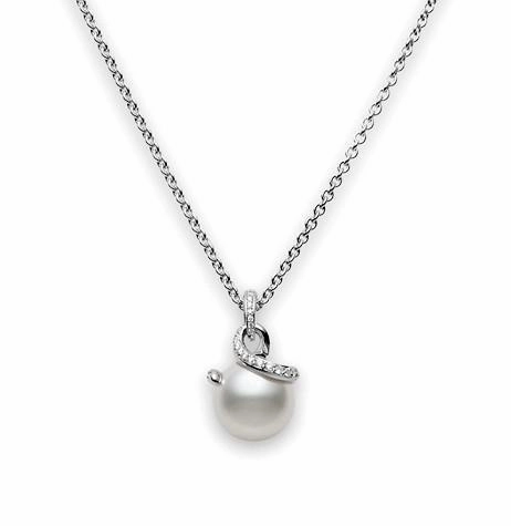 Mikimoto Twist 18ct White Gold Diamond White South Sea Pearl Necklace