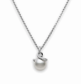 Mikimoto Twist 18ct White Gold Diamond White South Sea Pearl Necklace