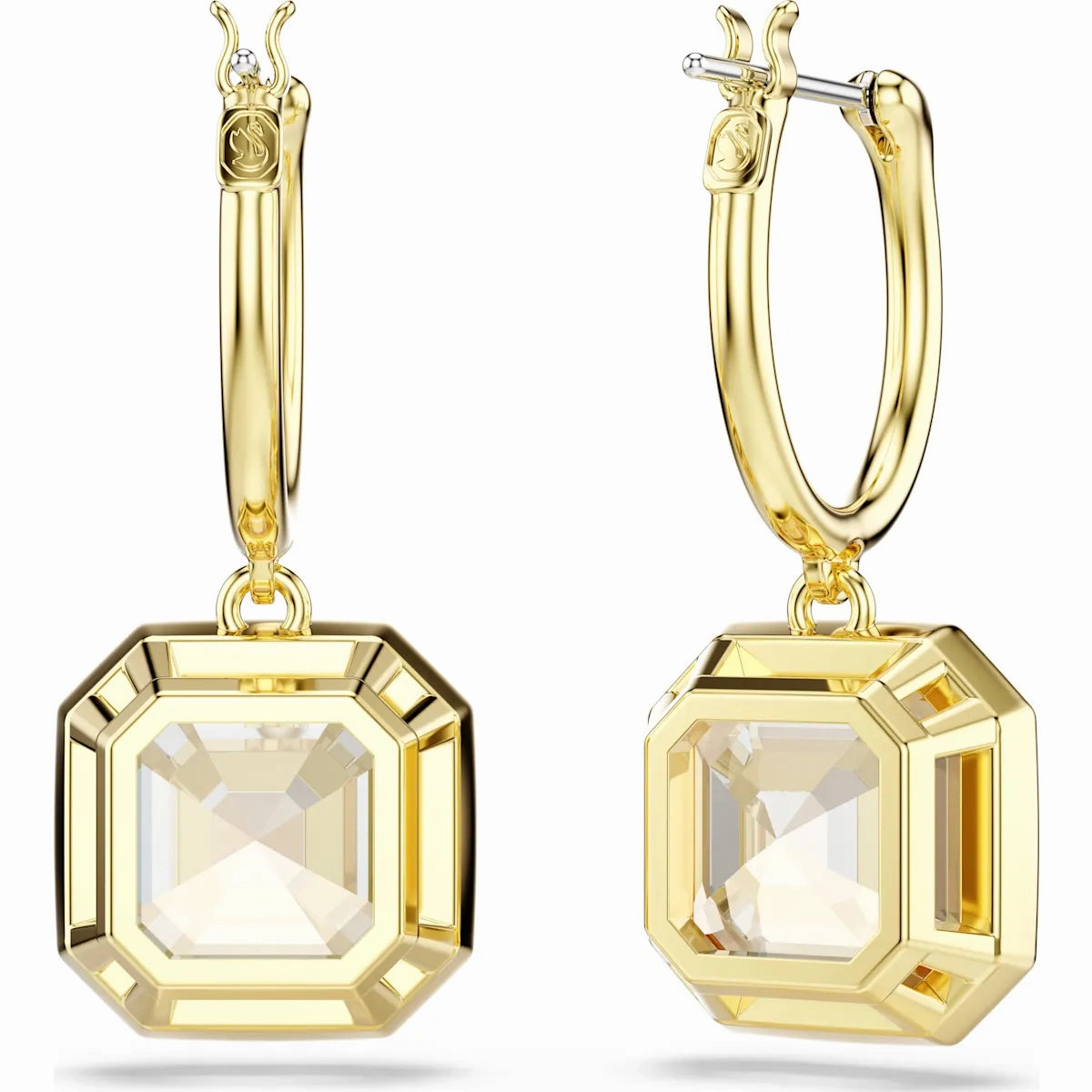 Millenia drop earrings, Square cut, Caramel, Gold-tone plated