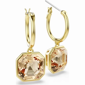 Millenia drop earrings, Square cut, Caramel, Gold-tone plated
