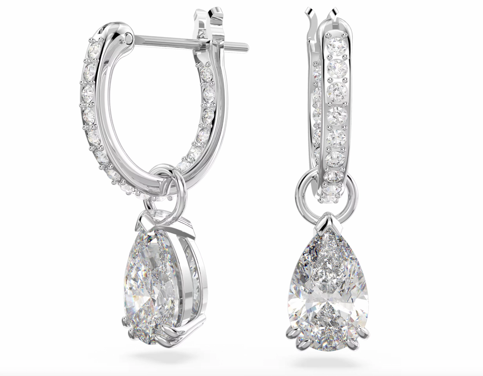 Millenia Pear Cut Silver Hoop Earrings