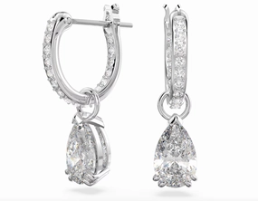 Millenia Pear Cut Silver Hoop Earrings
