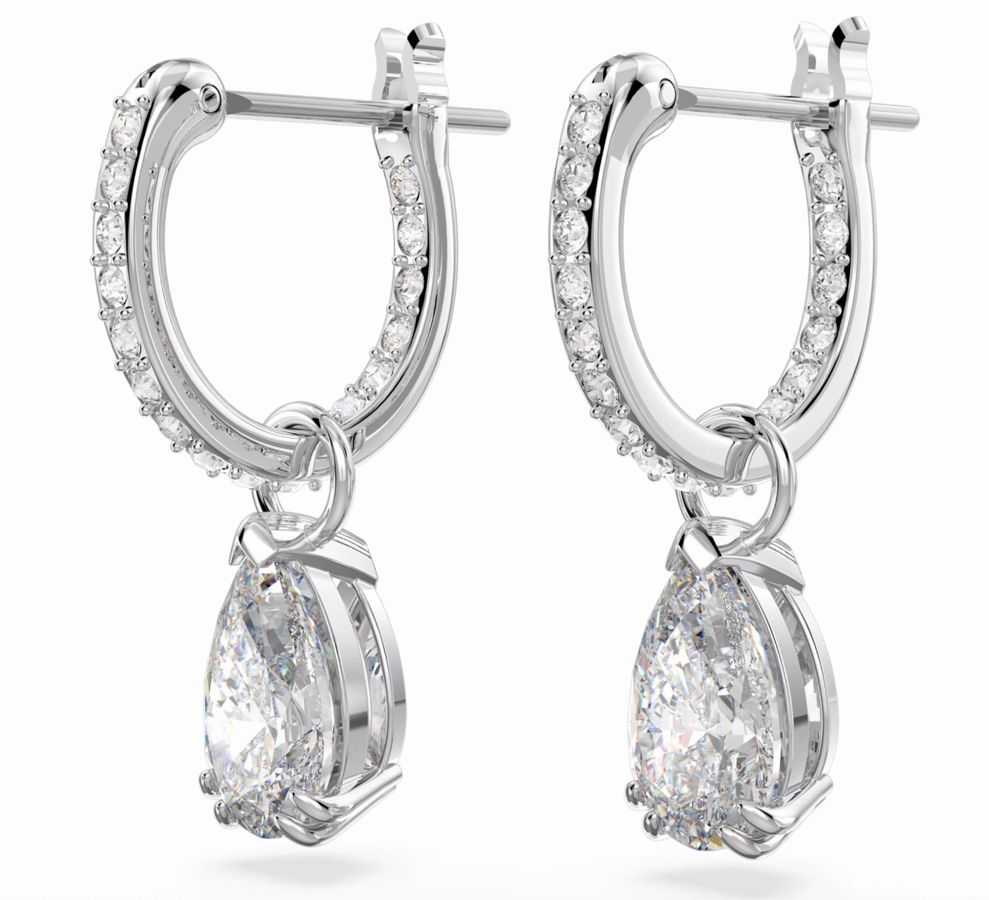 Millenia Pear Cut Silver Hoop Earrings