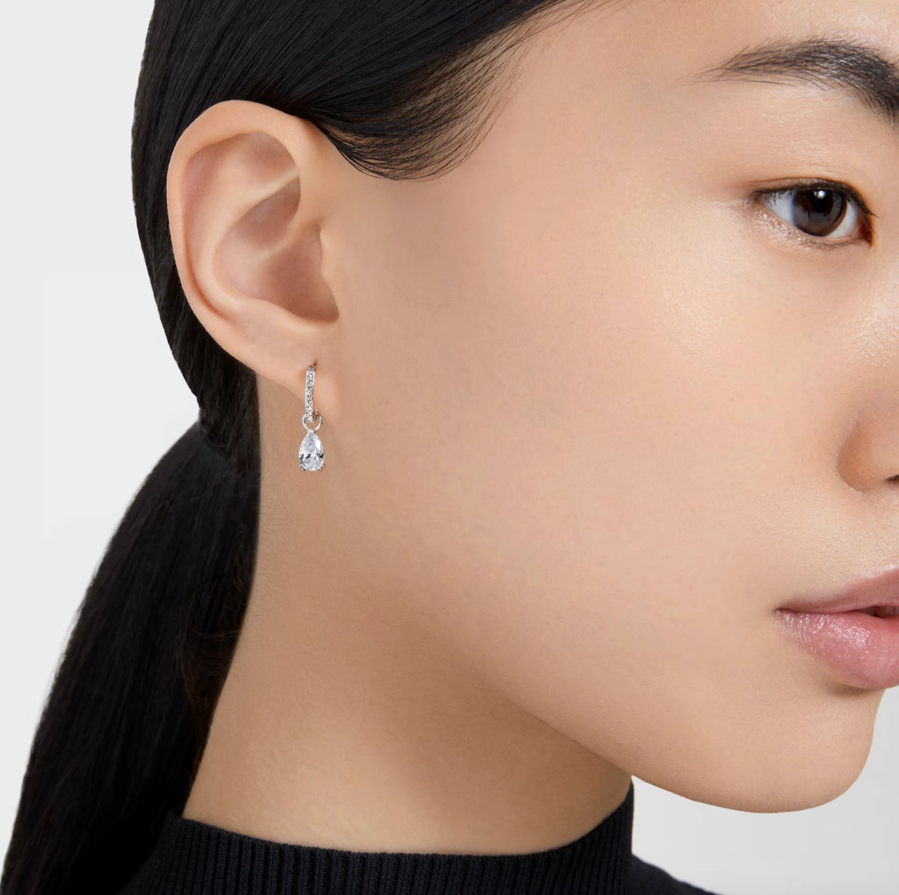 Millenia Pear Cut Silver Hoop Earrings