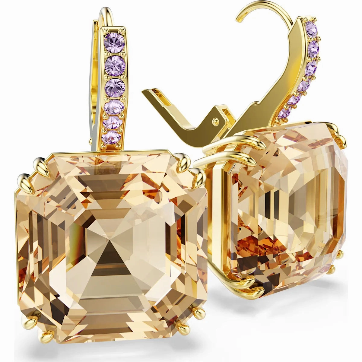 Millenia Square drop earrings, Mixed cuts, Caramel, Gold-tone plated