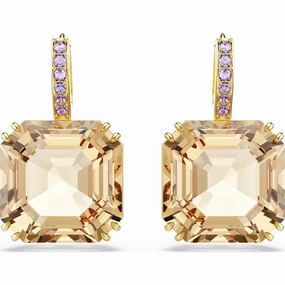 Millenia Square drop earrings, Mixed cuts, Caramel, Gold-tone plated