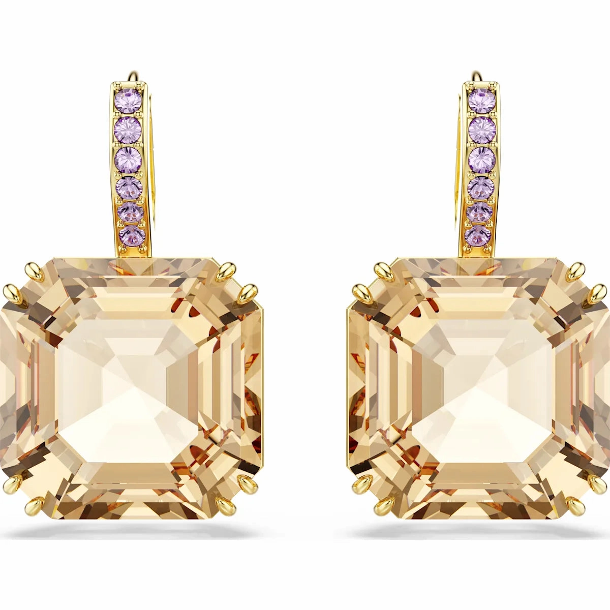 Millenia Square drop earrings, Mixed cuts, Caramel, Gold-tone plated