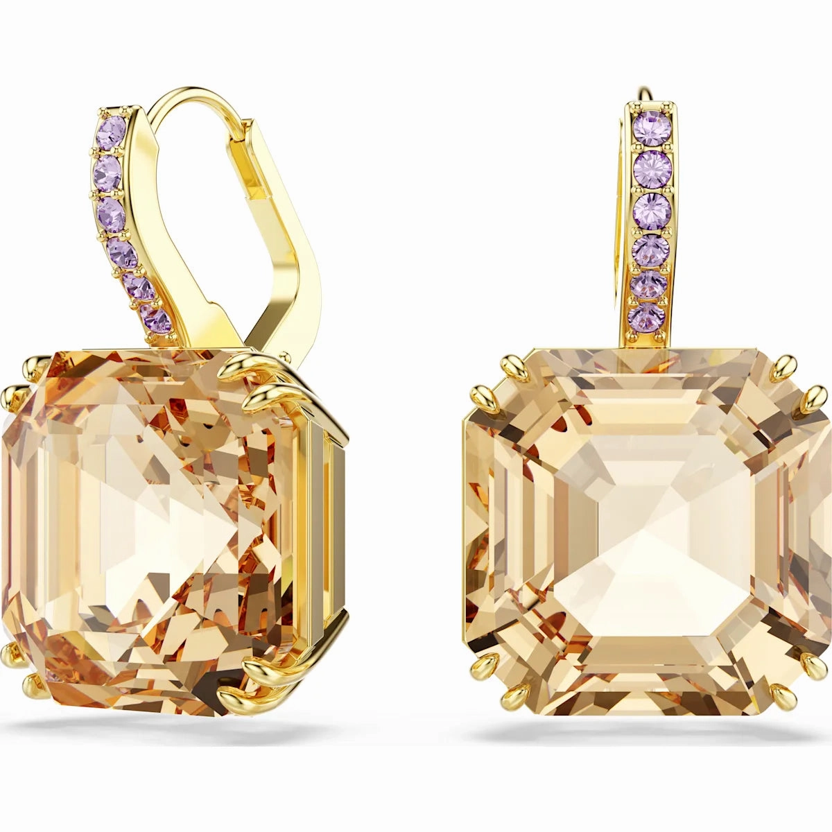 Millenia Square drop earrings, Mixed cuts, Caramel, Gold-tone plated