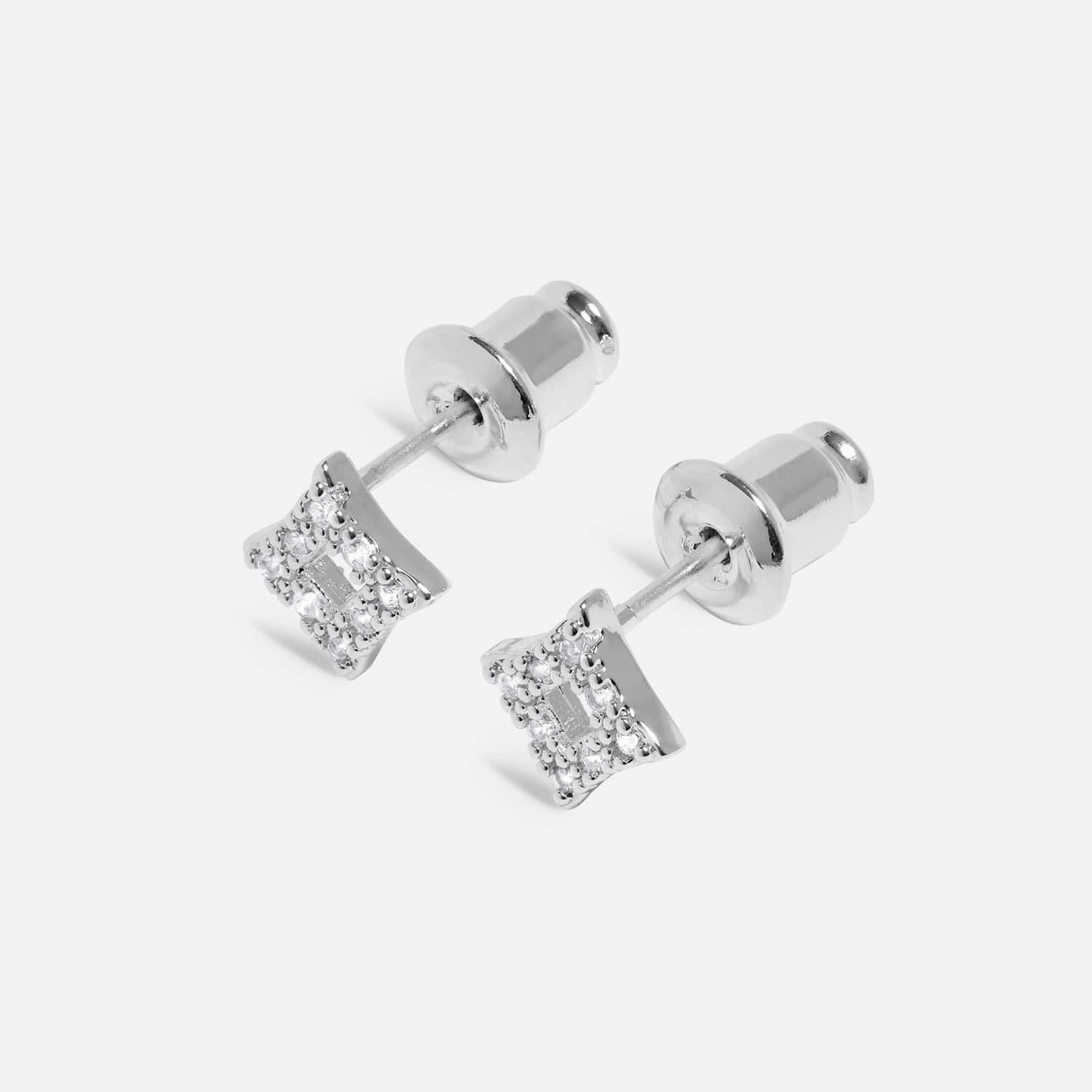 Mini Charms Pave Diamond Silver Plated Earrings 7645