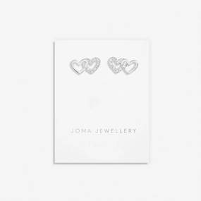 Mini Charms Pave Linked Hearts Silver Plated Earrings 7647
