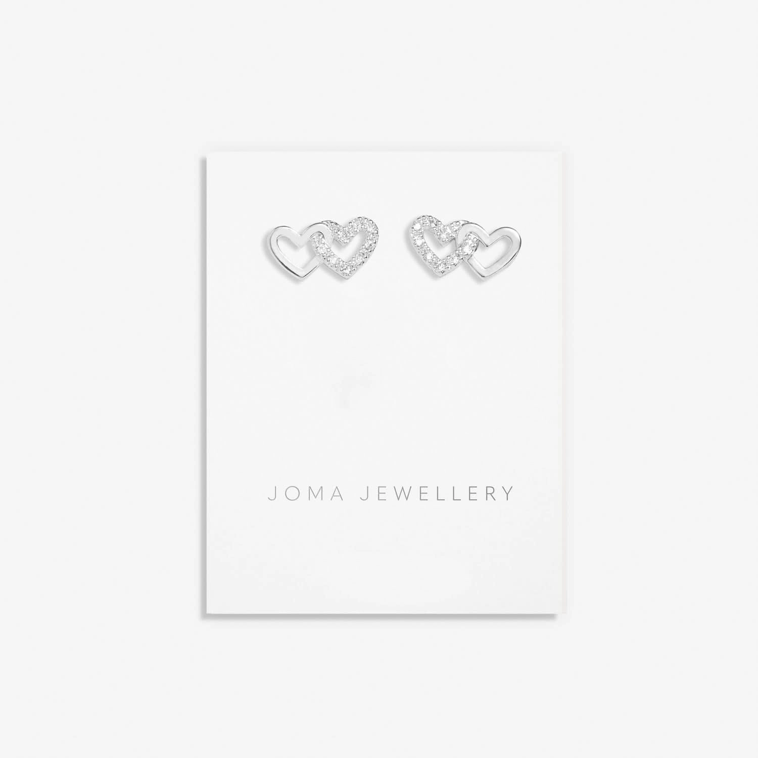 Mini Charms Pave Linked Hearts Silver Plated Earrings 7647
