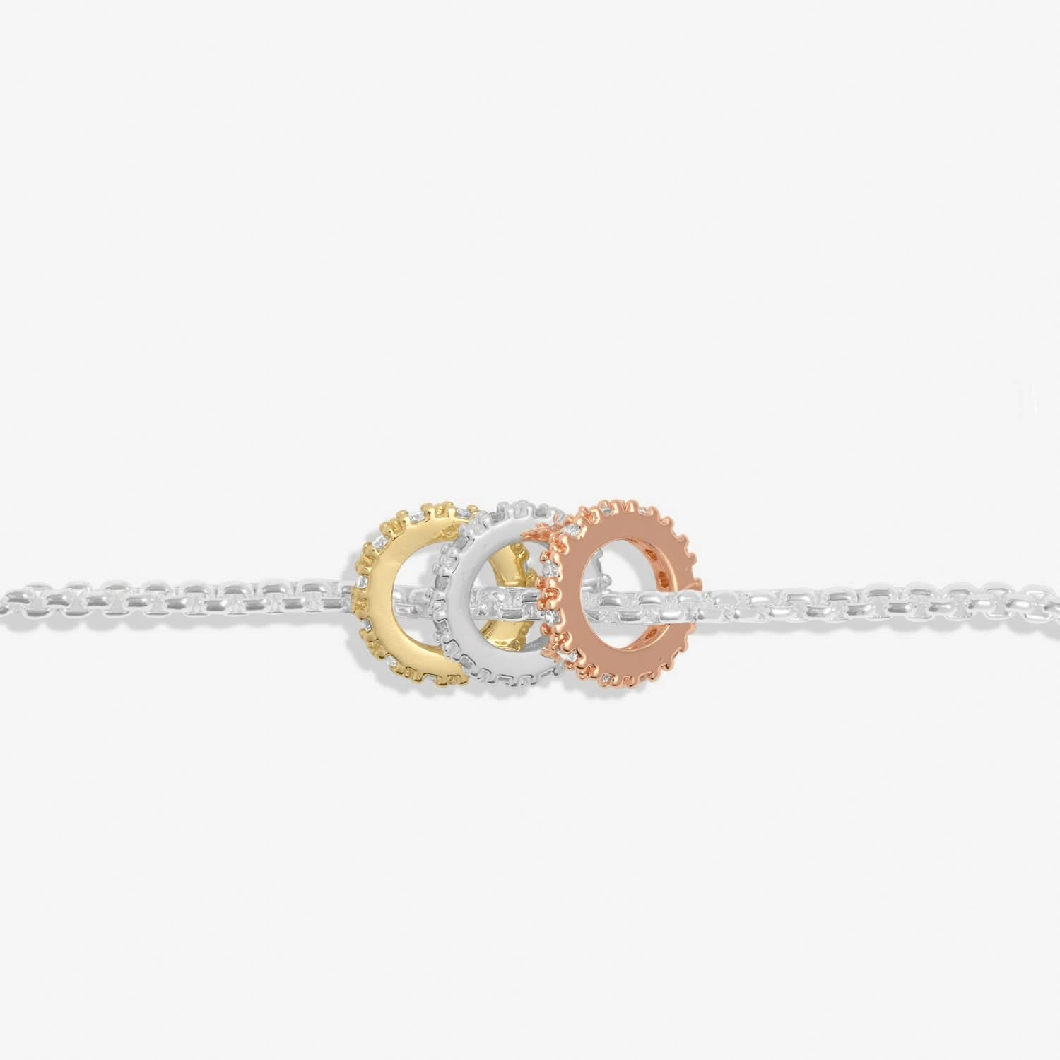 Mini Charms Three Tone Pave Silver Gold Rose Gold Plated Bracelet 7643