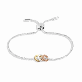 Mini Charms Three Tone Pave Silver Gold Rose Gold Plated Bracelet 7643