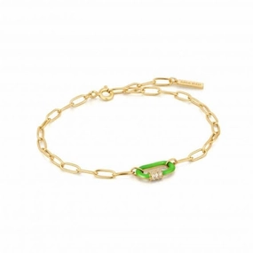 Neon Green Enamel Carabiner Gold Bracelet B040-01G-NG